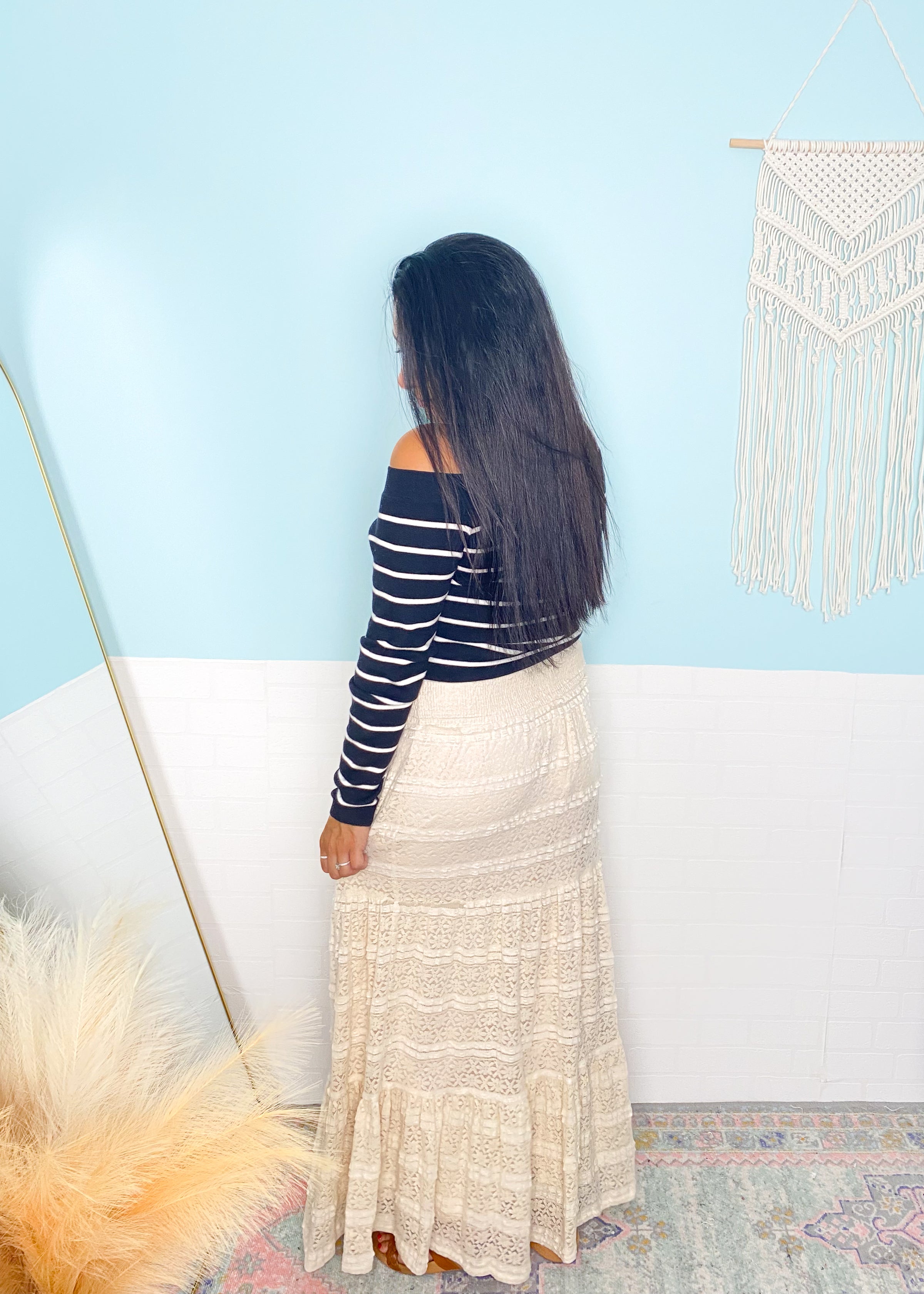'Whispering Waves' Cream Lace Smocked Waist Tiered Maxi Skirt - Cali Moon Boutique