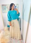 'Whispering Waves' Cream Lace Smocked Waist Tiered Maxi Skirt - Cali Moon Boutique