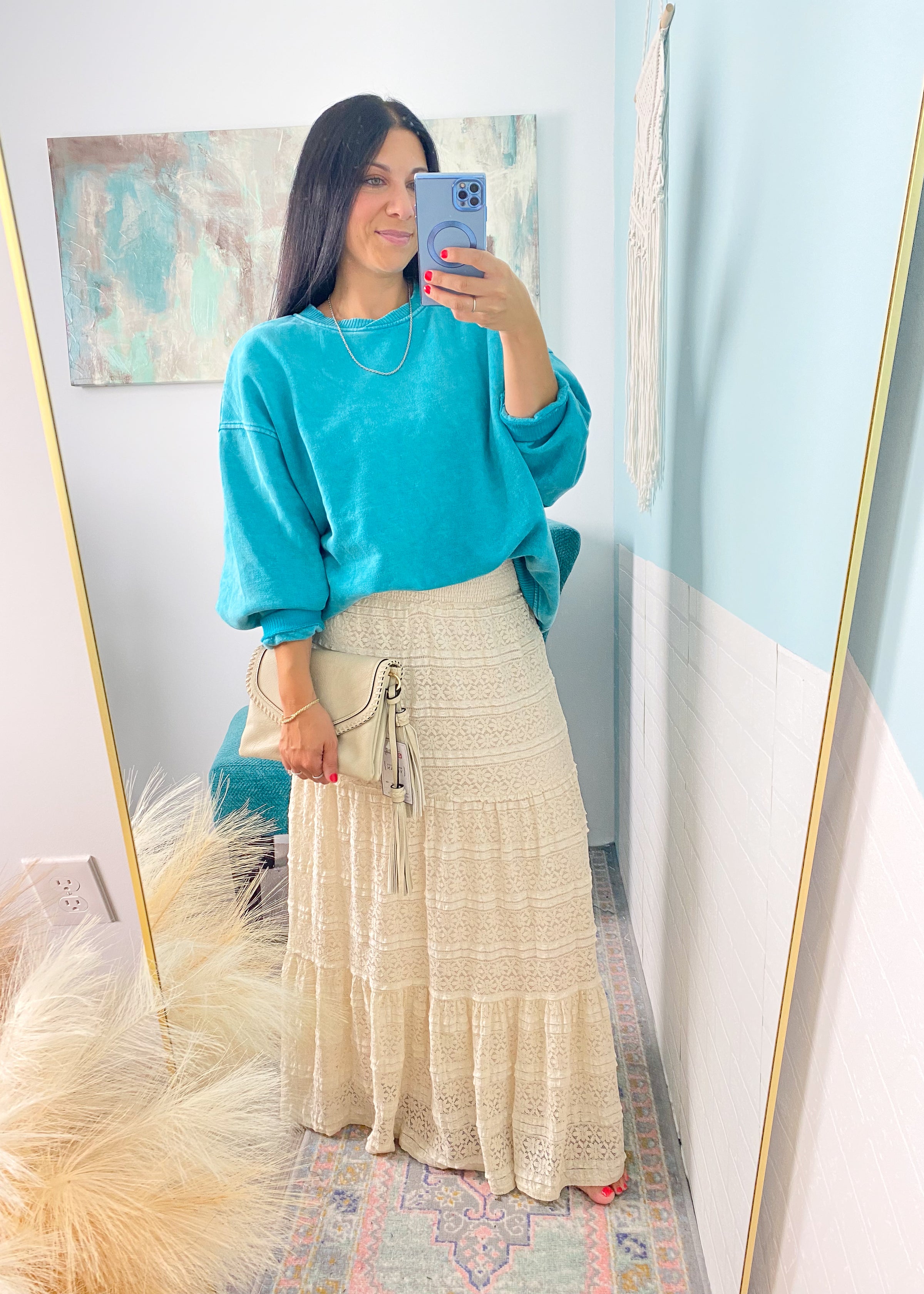'Sea Glass' Teal Oversized Mineral Wash Sweatshirt - Cali Moon Boutique