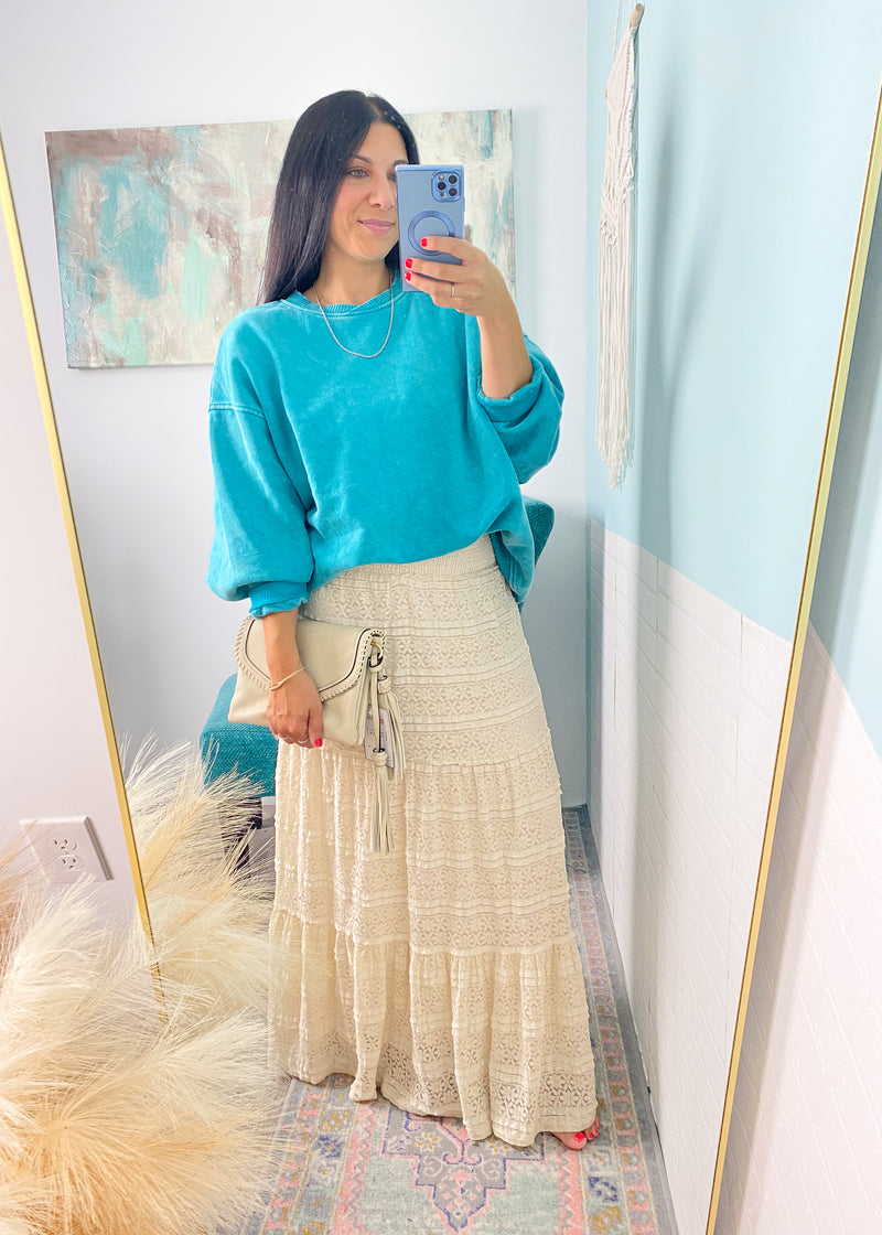 'Sea Glass' Teal Oversized Mineral Wash Sweatshirt - Cali Moon Boutique