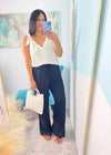 Oatmeal Tie Strap Linen Top with Button Up Back