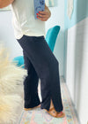 'Harbor Nights' Black Linen Pants with Side Slit - Cali Moon Boutique