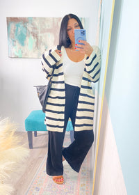 'Dockside' Ivory/Black Striped Open Cardigan - Cali Moon Boutique