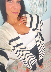 'Dockside' Ivory/Black Striped Open Cardigan - Cali Moon Boutique