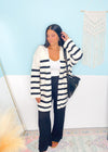 'Dockside' Ivory/Black Striped Open Cardigan - Cali Moon Boutique