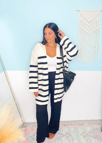 'Dockside' Ivory/Black Striped Open Cardigan - Cali Moon Boutique