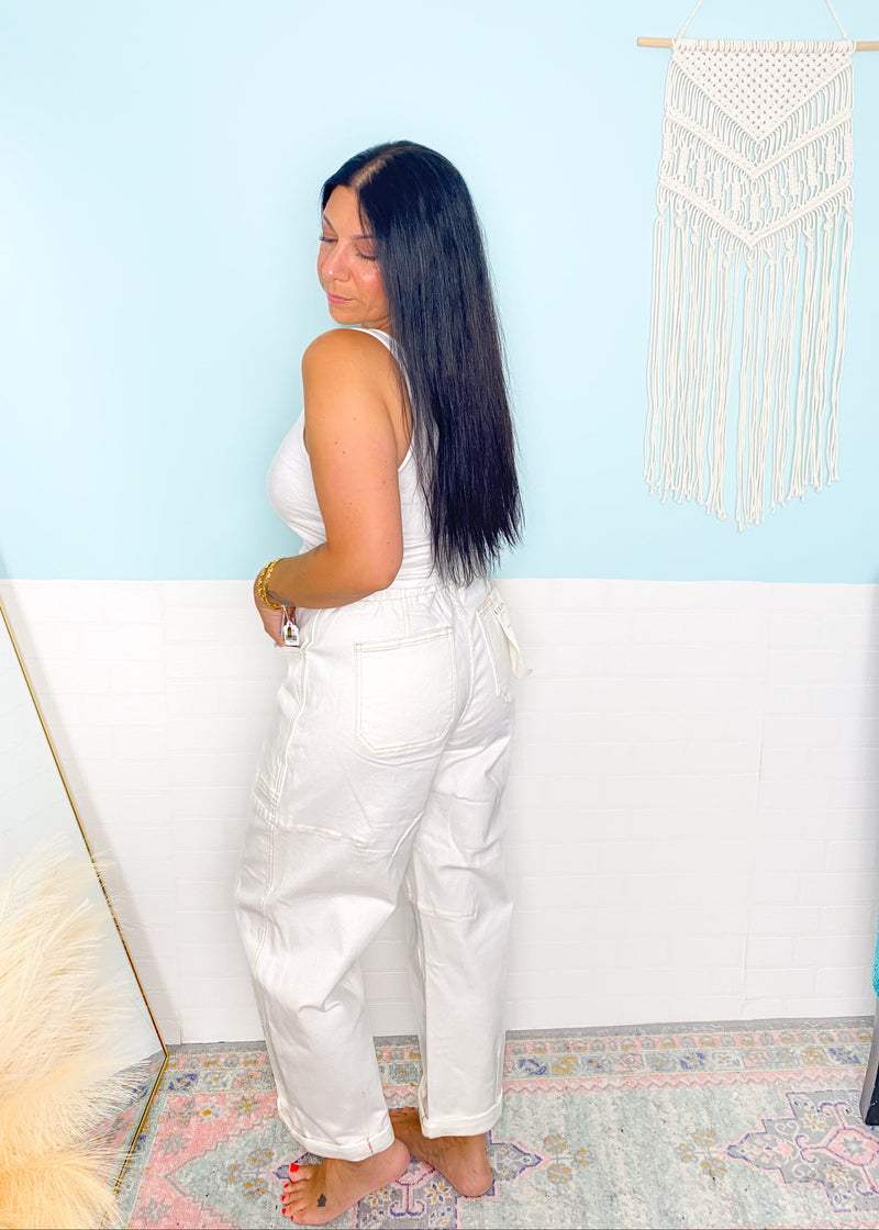 risen brand cream tapered slouchy jeans