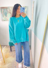 'Sea Glass' Teal Oversized Mineral Wash Sweatshirt - Cali Moon Boutique