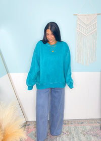 'Sea Glass' Teal Oversized Mineral Wash Sweatshirt - Cali Moon Boutique