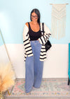 'Dockside' Ivory/Black Striped Open Cardigan - Cali Moon Boutique