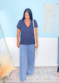 Navy Blue Slouchy V-Neck Tee Shirt