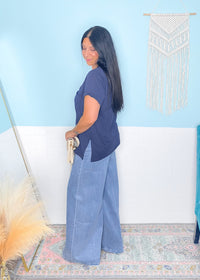 Navy Blue Slouchy V-Neck Tee Shirt