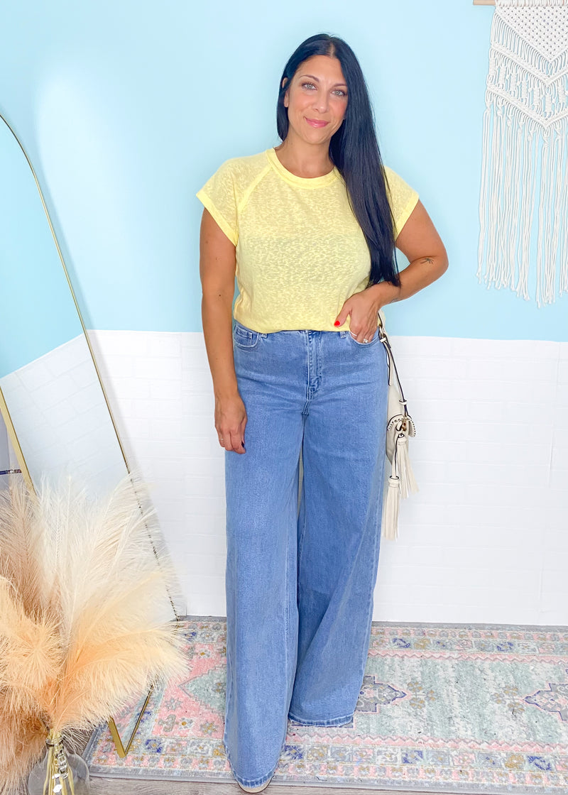 'Sunbeam' Lemon Short Sleeve Raglan Soft Tee - Cali Moon Boutique