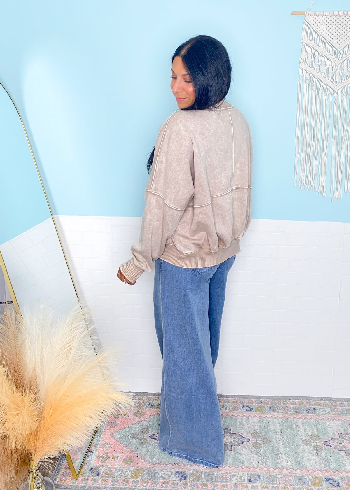 Ash Mocha Acid Washed Fleece Lined Bomber Jacket