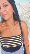 Black and Cream Stripe Ribbed Knit Tube Top