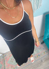 Black Linen Midi Cami Dress with White Contrast