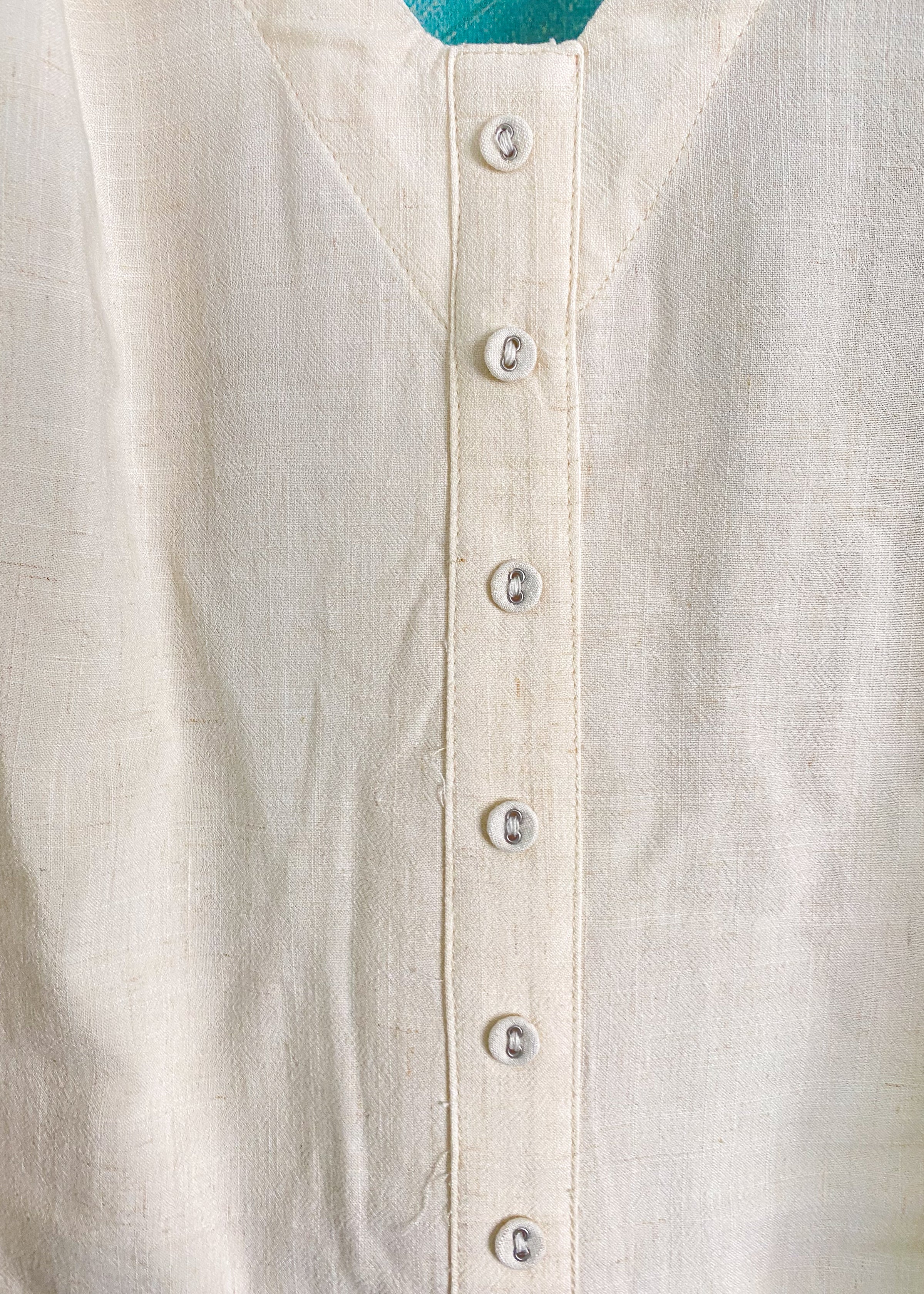 Oatmeal Tie Strap Linen Top with Button Up Back