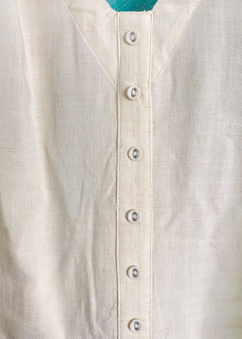 Oatmeal Tie Strap Linen Top with Button Up Back