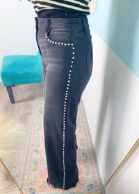 'Rebel Noir' Vervet High Rise Washed Black Studded Wide Leg Jeans - Cali Moon Boutique