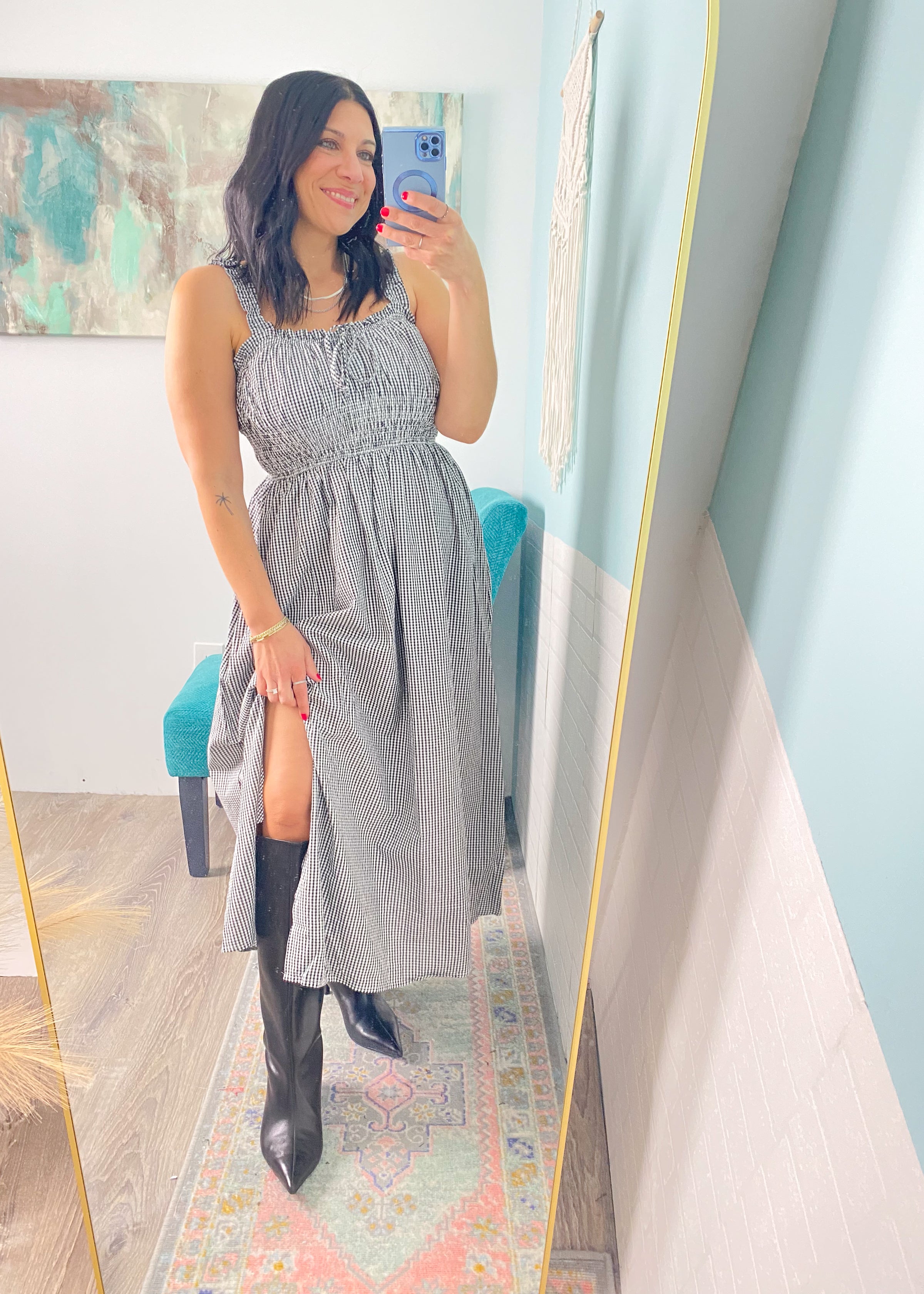 gingham check midi dress English Factory