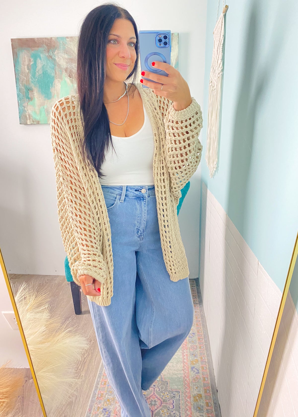 'The Cove' Taupe Oversized Soft Crochet Open Knit Cardigan - Cali Moon Boutique
