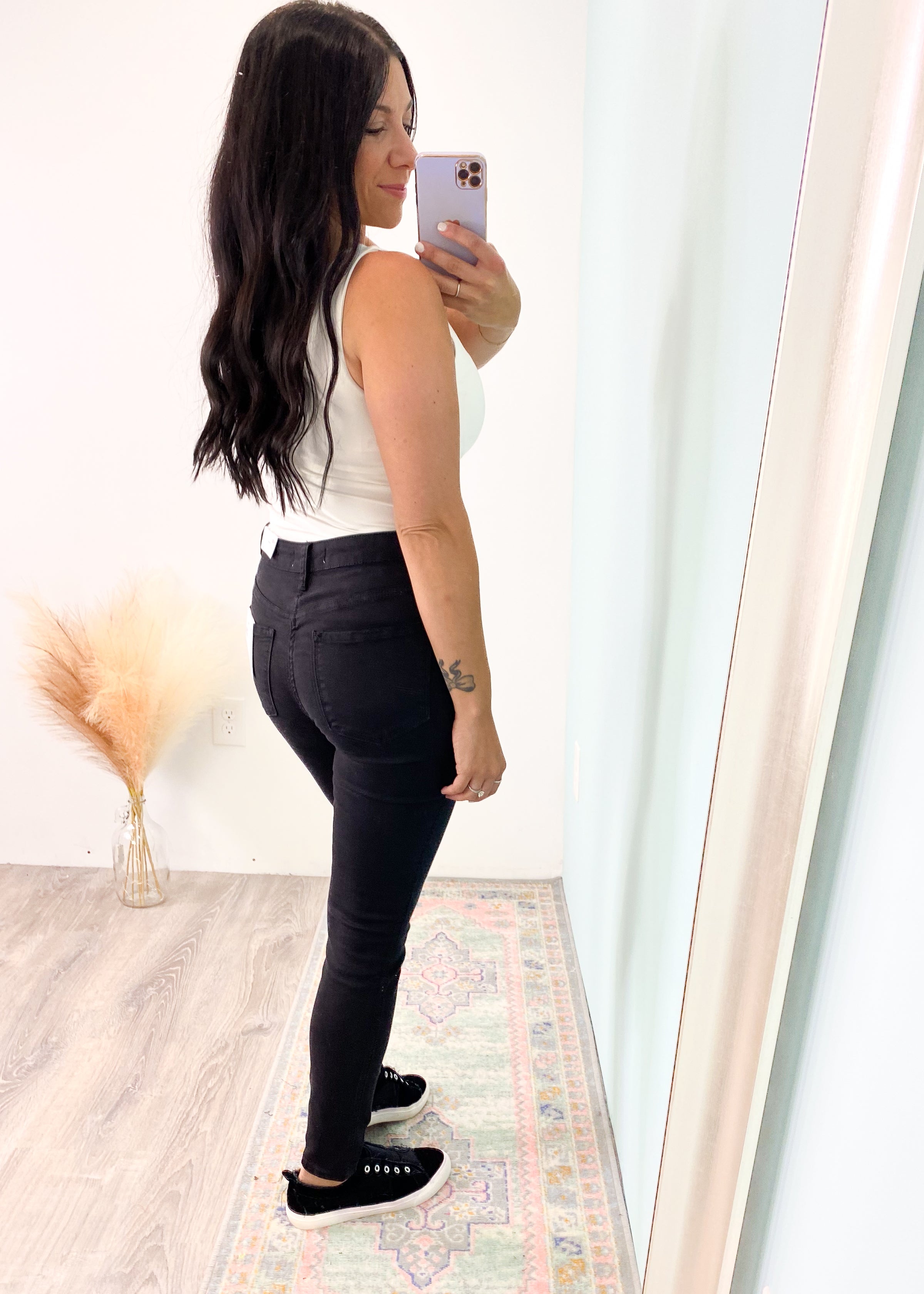 'Shadows' Vervet High Waist Black Ankle Crop Skinny Jeans-These black skinny jeans are the perfect office to night out pair of jeans & have the famous Vervet stretch! With no distressing or whiskering, these can be dressed up or down and worn with almost any color you can think of! A classic that never goes out of style and a must have for your closet! Vervet Jeans-Cali Moon Boutique, Plainville Connecticut