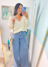 'Prep Rally' Cream Textured Oversized Varsity Stripe Trim Sweater - Cali Moon Boutique