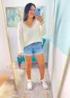 'Prep Rally' Cream Textured Oversized Varsity Stripe Trim Sweater - Cali Moon Boutique