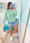 'Penelope' Seafoam Henley Soft Sweater with Rolled Collar - Cali Moon Boutique