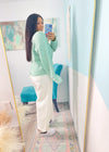 'Penelope' Seafoam Henley Soft Sweater with Rolled Collar - Cali Moon Boutique