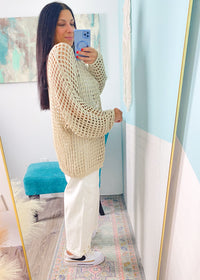 'The Cove' Taupe Oversized Soft Crochet Open Knit Cardigan - Cali Moon Boutique