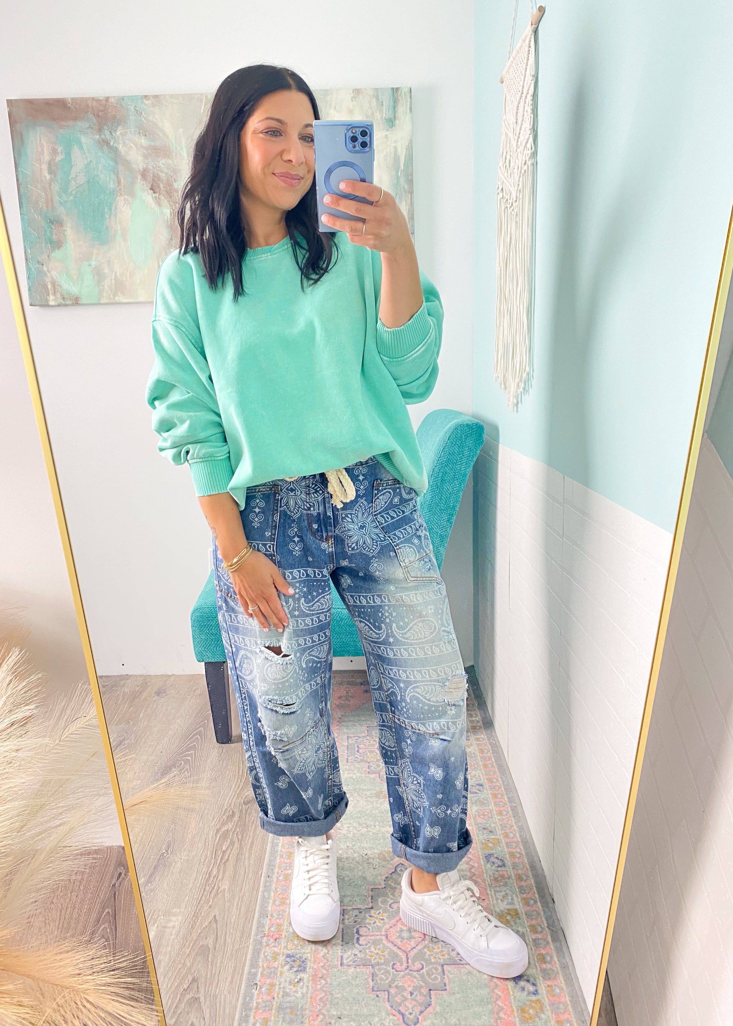 'Poppy' Paisley Printed Drawstring Jeans