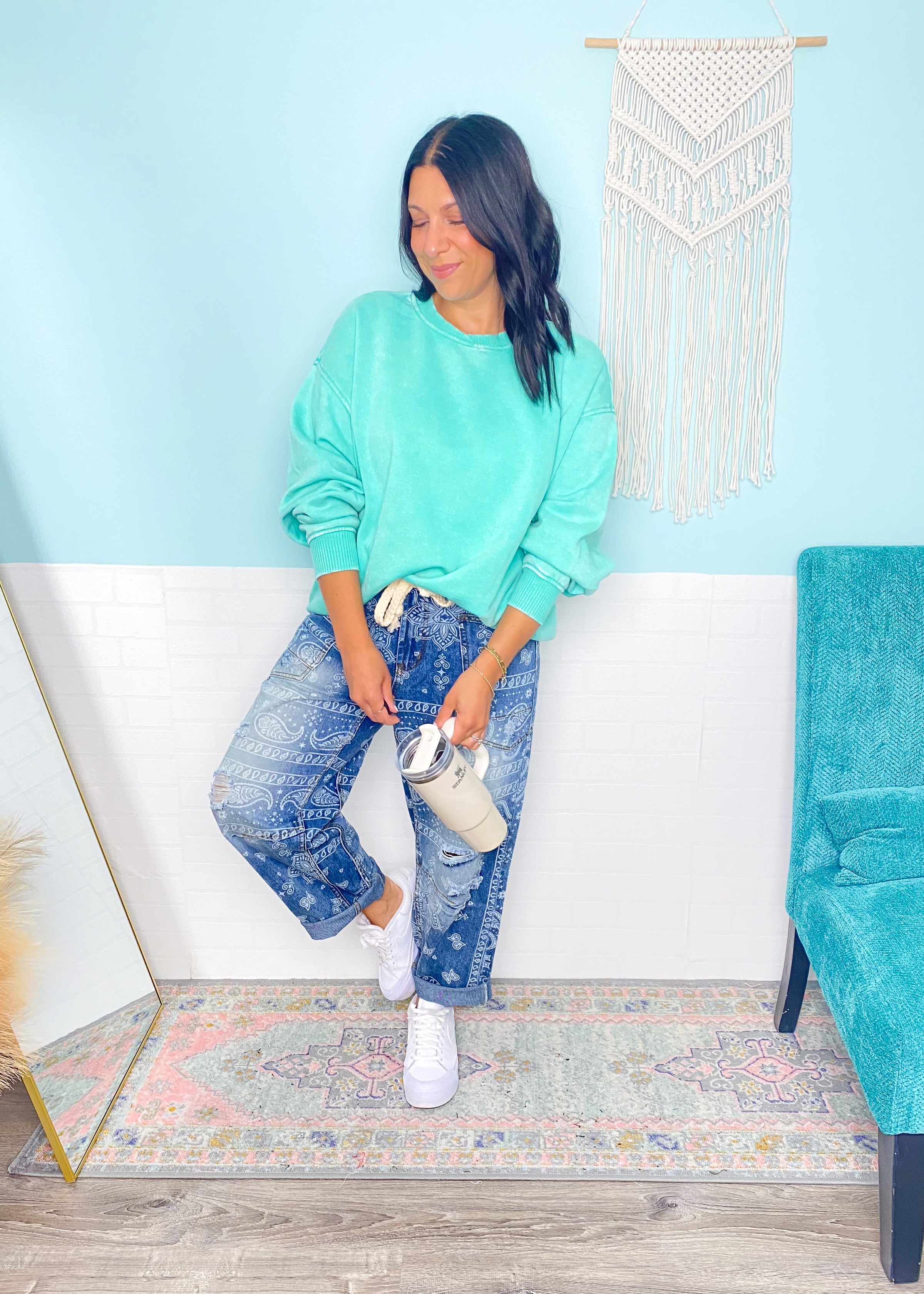 'Sea Glass' Mint Oversized Mineral Wash Sweatshirt