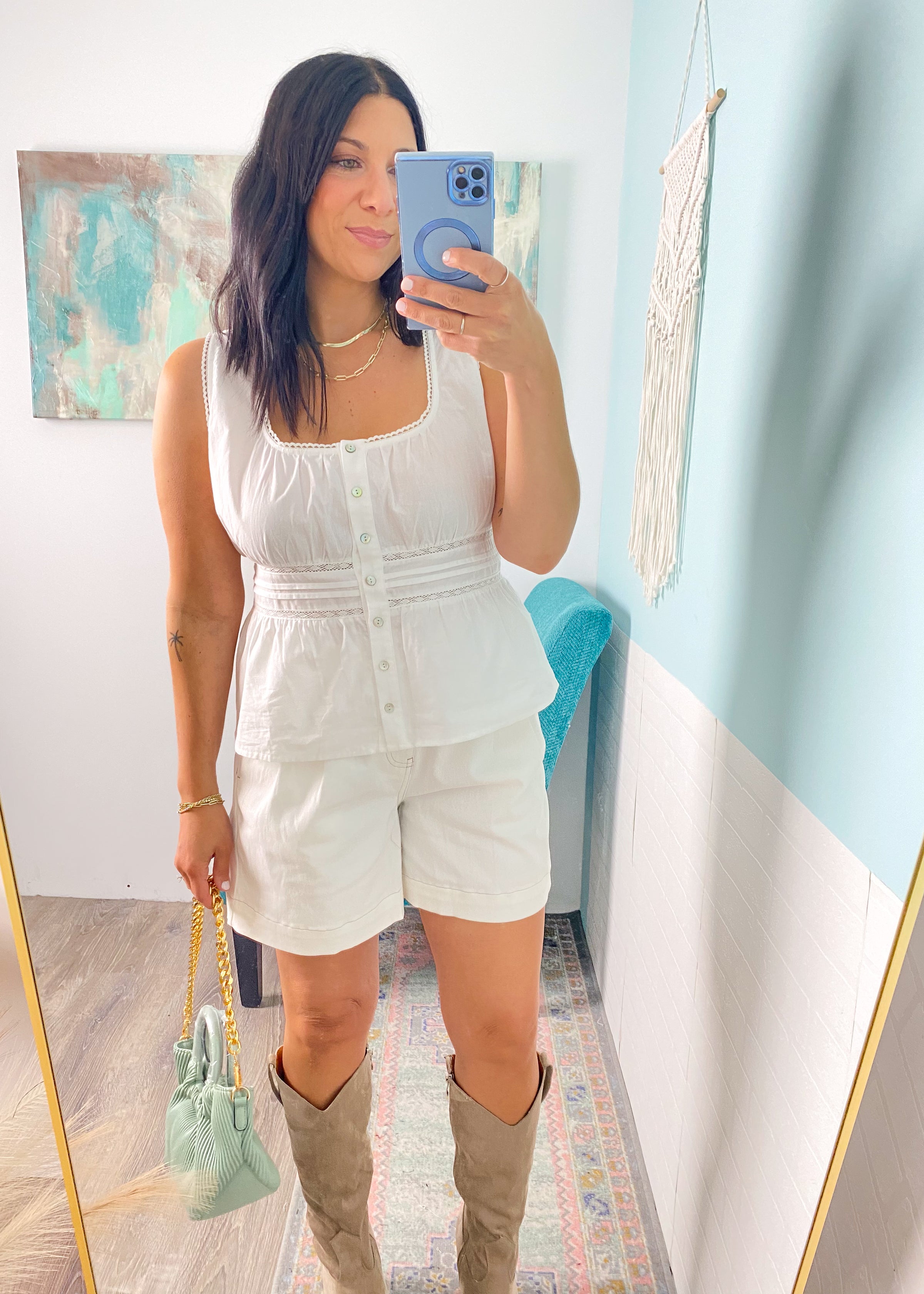 'Brunch Babe' Off White Eyelet Trim Peplum Top