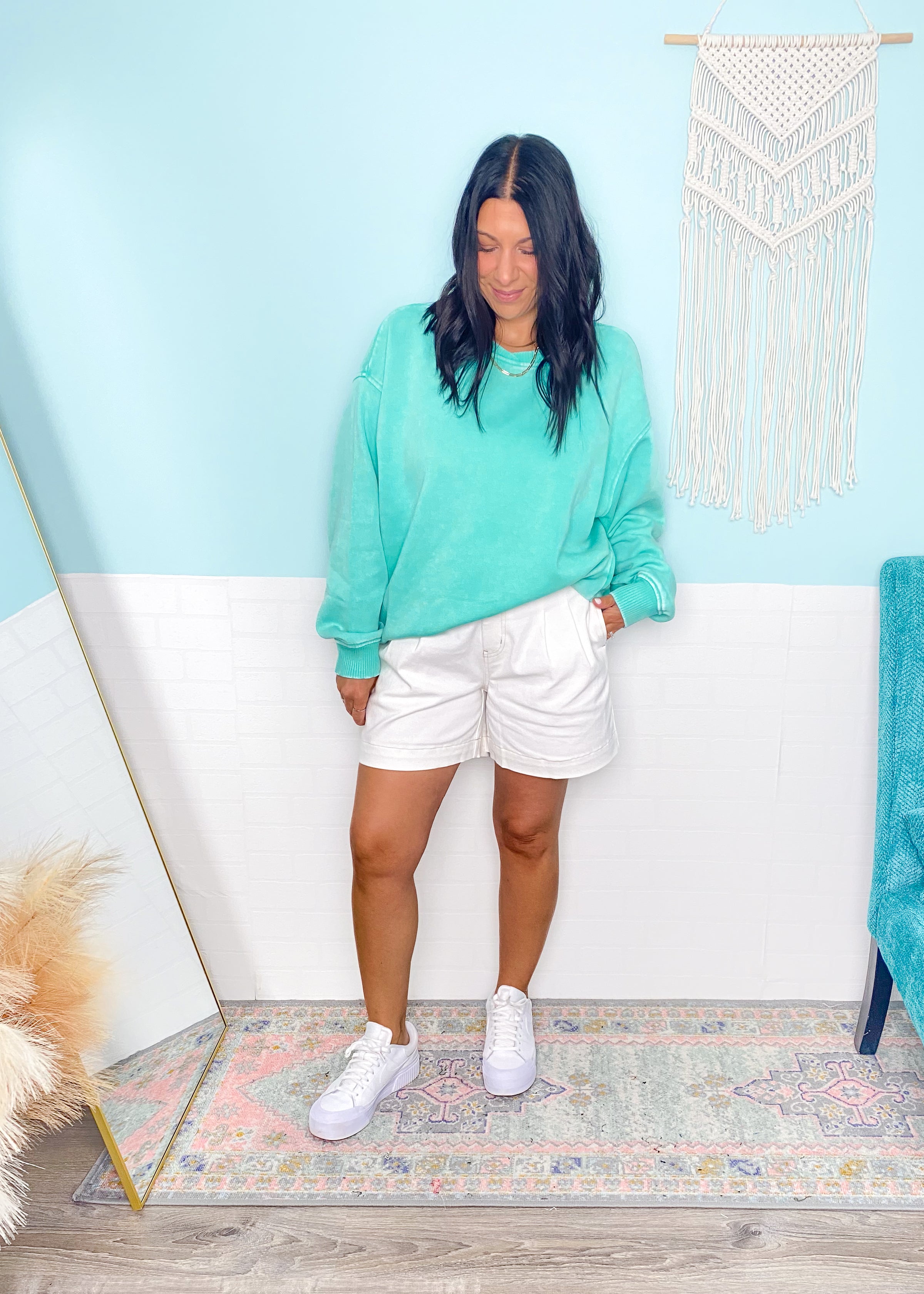 'Sea Glass' Mint Oversized Mineral Wash Sweatshirt