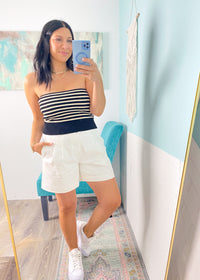 'Day Plans' Off White Pleated Shorts