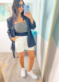 'Day Plans' Off White Pleated Shorts