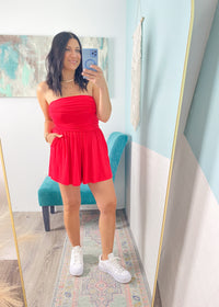 'Always Booked' Ruby Red Strapless Romper