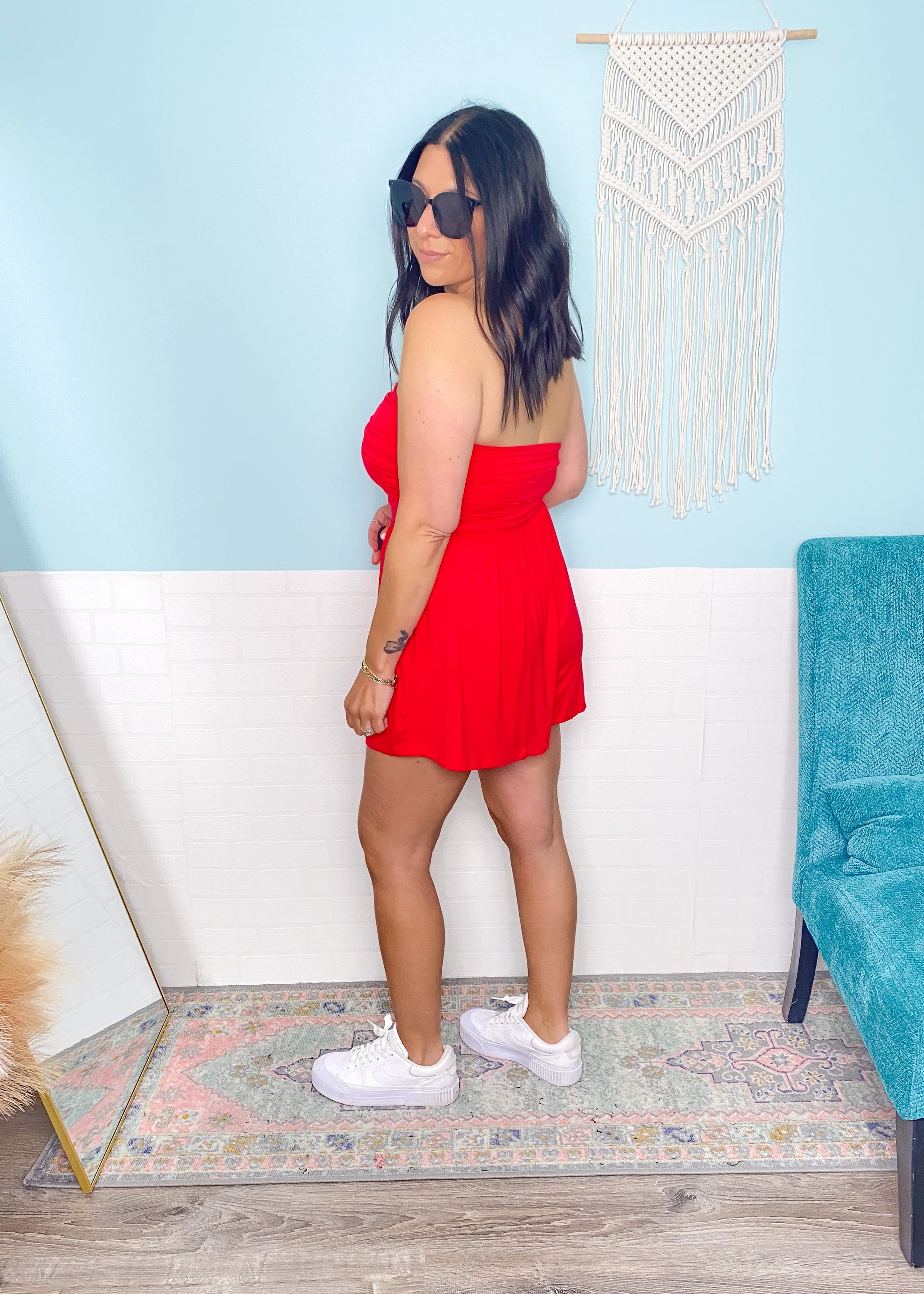 'Always Booked' Ruby Red Strapless Romper