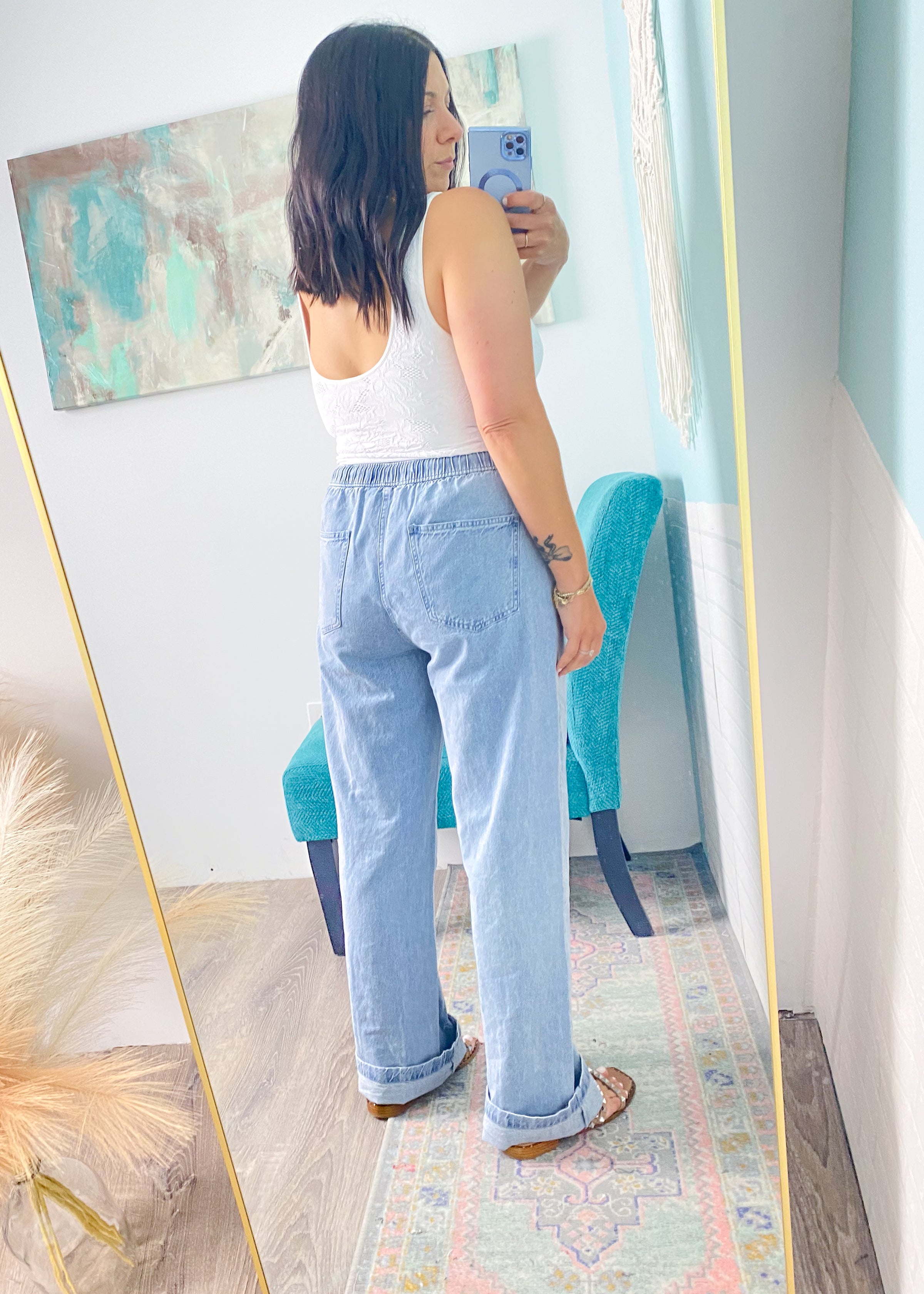 'Easy Does It' Soft Cotton Drawstring Jeans