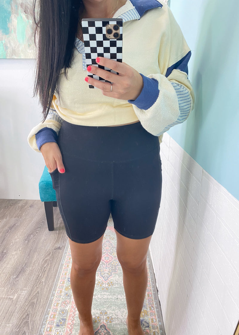 'Joy Ride' Black Activewear Lounge Biker Shorts-These black activewear&nbsp;biker shorts are everything we didn't know we needed!&nbsp;They are as comfortable as can be and look so cute with an oversized tee and sneakers. Also great for working out too! Add a denim jacket or a slouchy sweater and go run your errands or go on that casual coffee date!-Cali Moon Boutique, Plainville Connecticut