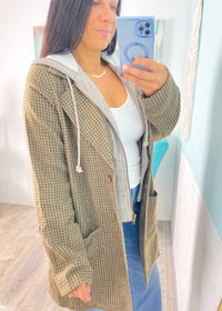'Hidden Path' Olive Houndstooth Two-Fer Coat