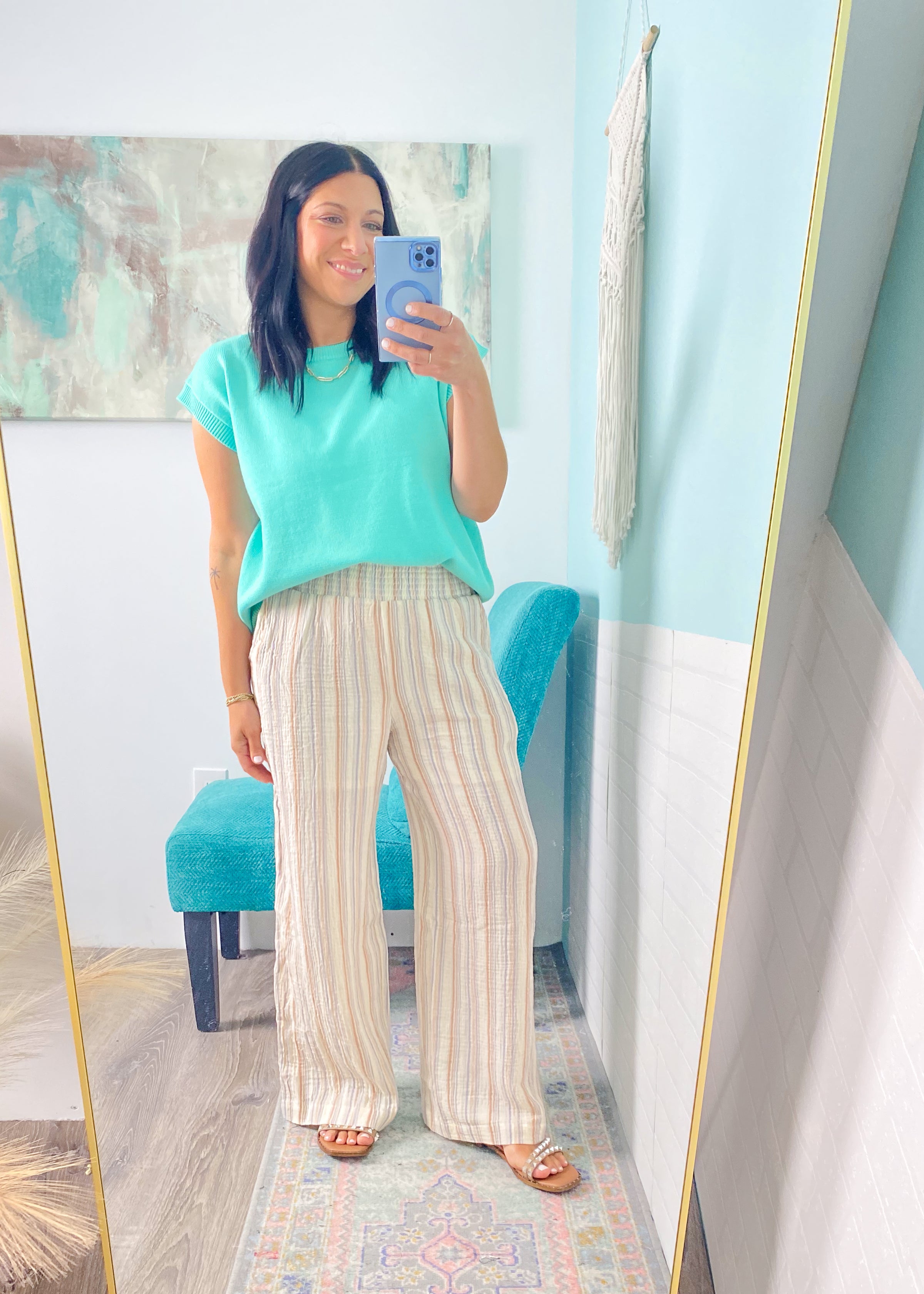 'The Flirt' Mint Short Sleeve Slouchy Sweater