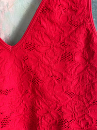 'Catch Flights' Red V-Neck  Lace Seamless Crop Tank