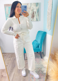 'Mina' Risen Cream Tie Front Slouchy Tapered Oversized Jeans
