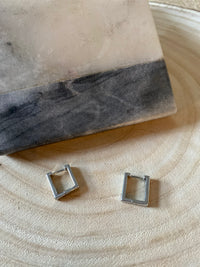 Square Silver Huggie Earrings