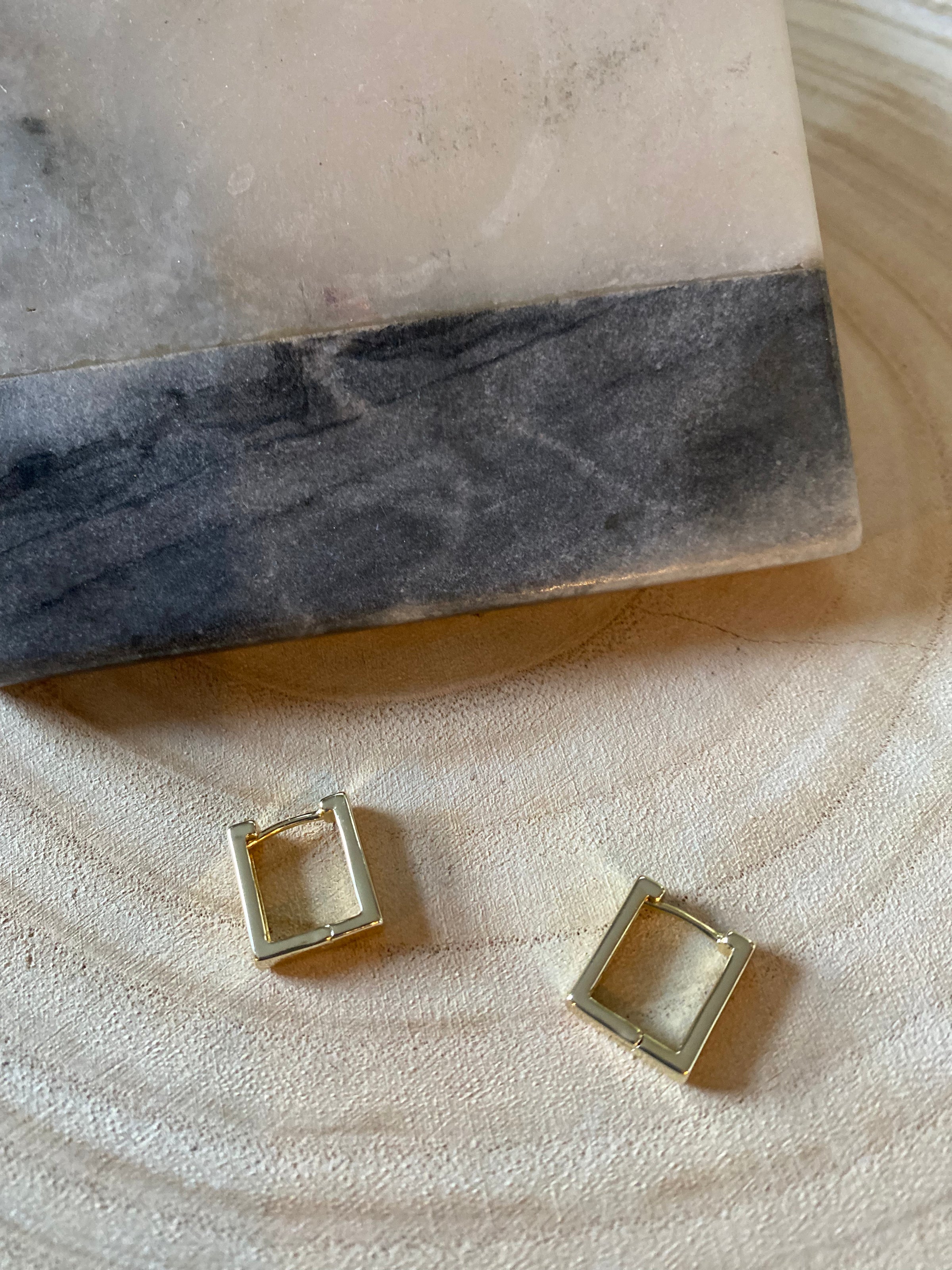 Square Gold Huggie Earrings