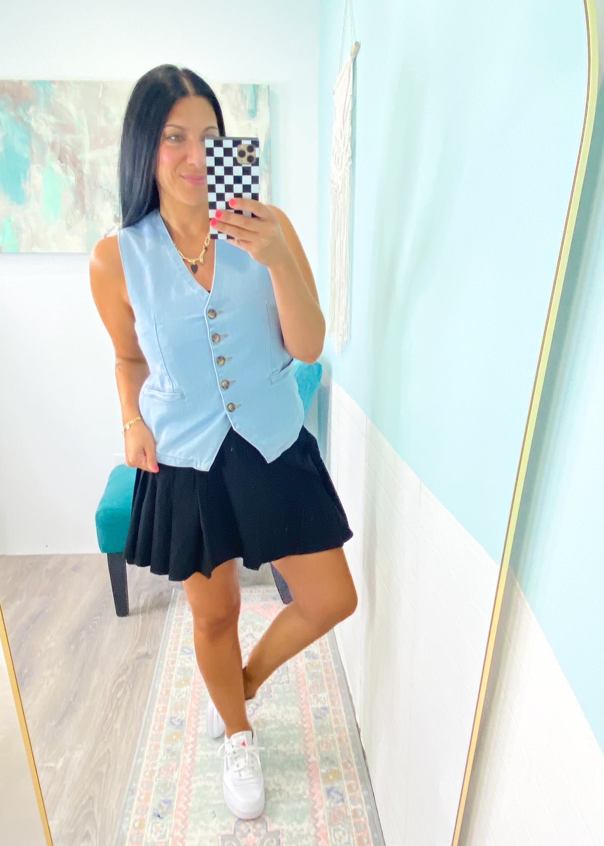 'Court Side' Black Pleated Stretchy Athleisure Skort-This skort features a stretch woven fabric with a butter soft waistband. Your cutest athleisure looks await. Comfort for all day wear while splaying sports, exploring new cities or running around with the kids!-Cali Moon Boutique, Plainville Connecticut