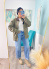 'Willow' Olive Twill Barn Jacket with Corduroy Collar