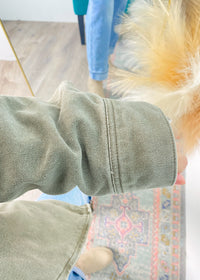 'Willow' Olive Twill Barn Jacket with Corduroy Collar